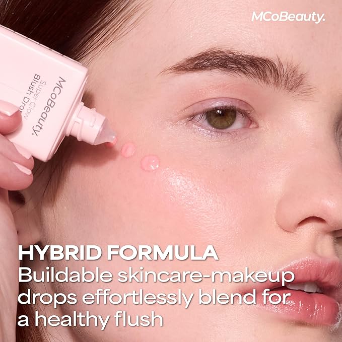 MCoBeauty Super Glow Blush Drops - Rose Pink - Liquid Cheek Color - Buildable Warm Flush with Jojoba Oil Hyaluronic Acid Cocoa Extract White Tea Antioxidants - Vegan & Cruelty Free