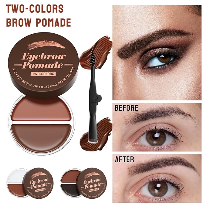 Dual Color Eyebrow Pomade for Women 2-in-1 Waterproof & Sweatproof Brow Gel with Foldable Dual-Ended Brush - Natural Looking, Long Lasting, All-Day Wear for Beginners (Dark Brown+Brow Gel)