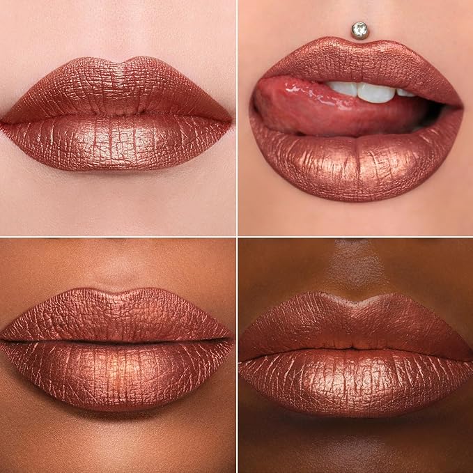 MAKI YIKA Metallic Lipsticks Long Lasting Brown Lipstick for Mother Women Glitter Lipstick No Smudge Transferproof iquid Lip Gloss (BR09 Celebration)