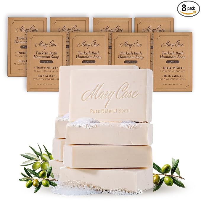 Mary Case All Natural Bar Soap for Men & Women (Set of 8) - Turkish Bath Hammam Bar Soaps - Bath Soap Bars with Olive Oil to Soften & Purify Skin