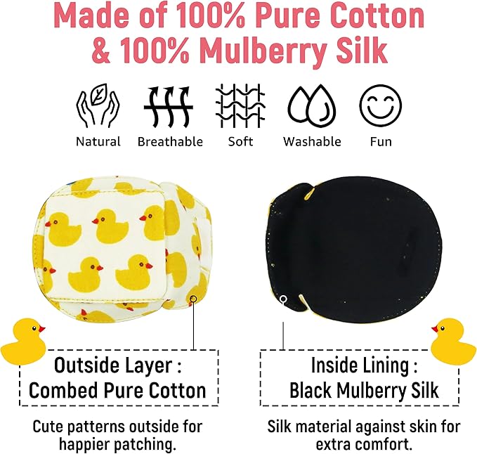Astropic 3D Cotton & Silk Eye Patch for Kids | Girls Eye Patch for Glasses | Medical Eyepatch for Children with Lazy Eye (Yellow Duck, Left Eye)