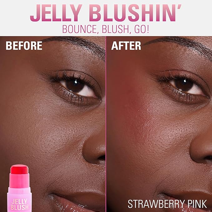 Revolution, Jelly Blush Stick Lip & Cheek Stain, Sheer, Buildable Coverage with Hydrating Hyaluronic Acid & Aloe for Multi-Use Glow, Vegan & Cruelty-Free, Strawberry Red