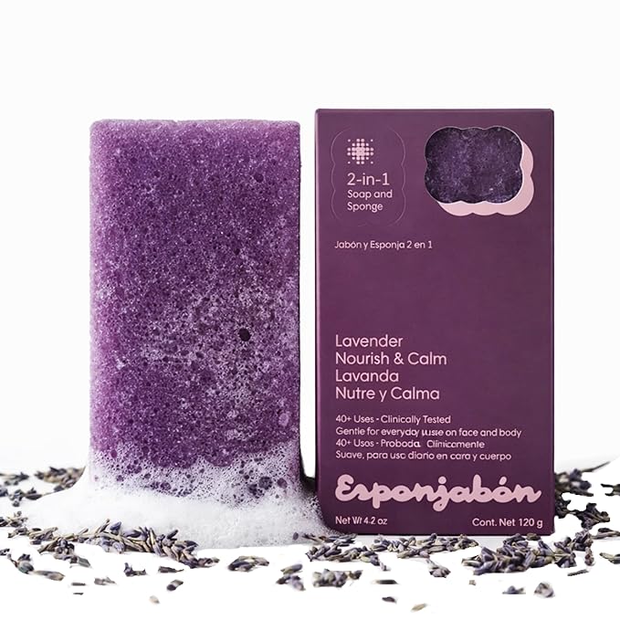 T.Taio Esponjabon Soap Sponge - Cleansing Shower Scrubber - Cleaning Bath Wash Scrub - Oil Removal - Massage & Lather Foot, Elbow, & Face - Bathroom Accessories - Fresh Lavender Scent