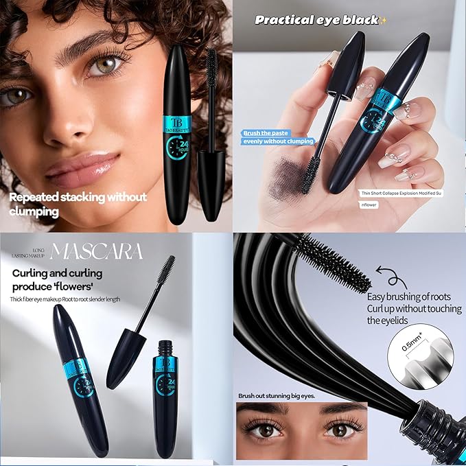 Mascara Volumizing & Lengthening for Clump-Free Dramatic Lashes Smudge-Proof & Waterproof Formula for All-Day Curl