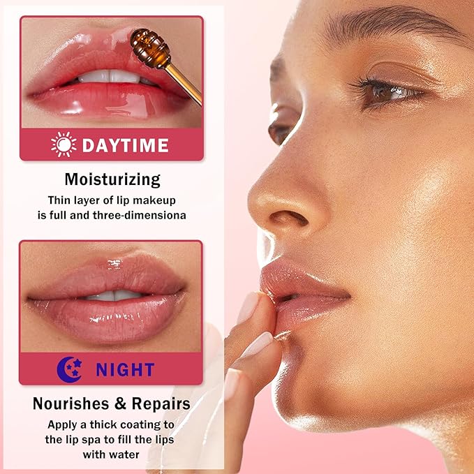 4 PCS Bee Lip Balm Honey Pot,Honey Strawberry Watermelon Apple Lip Mask, Reduces Lip Lines,Hydrating Exfoliating Lip Balm