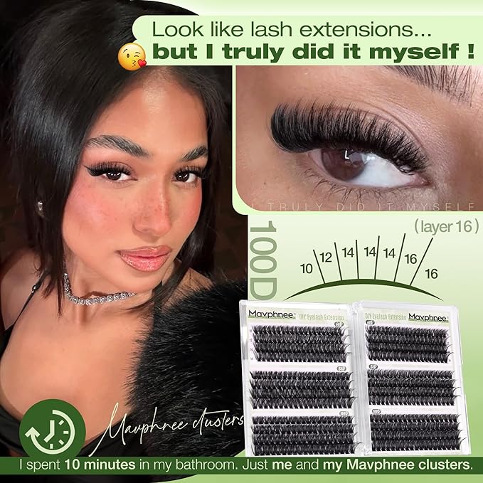 D-Curly Cluster Eyelash Extensions 480Pcs Volume Lash Extensions DIY Eyelash Extensions for Beginners Wispy Eyelash Clusters Natural Full Thick Individual Lashes Clusters (60D 80D 100D Mixed, 10-16MM)