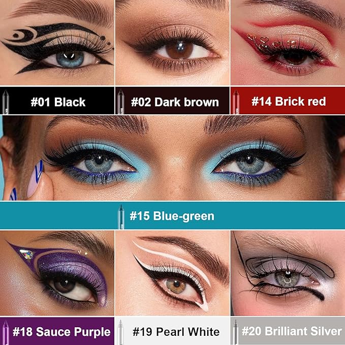 LemonSac 7 Colorful Eyeliner Pen Set, Eye Shadow Pencil, Pearl Eyeliner Kit Metallic Glitter Eye liner Pencil for Women Eye&Lip Liner Professional Eye Makeup Set Colorful Eye Color (7PCS A)