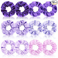 Cubaco 12 Pieces Satin Hair Scrunchies Elastic Hair Bobbles Scrunchy Hair Ties Ponytail Holder Hair Ties, Purple Lovers