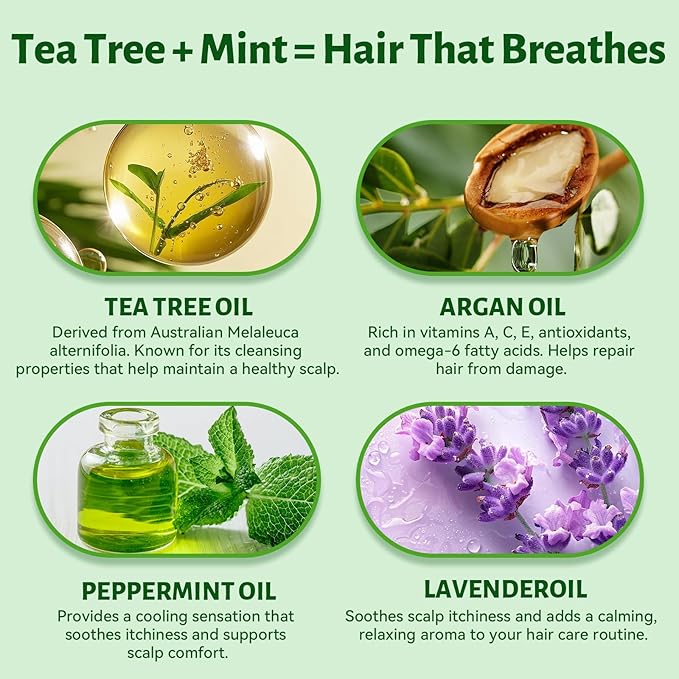 LUSETA Tea Tree Mint Shampoo and Conditioner for Hair Cleaning, Clarifying with Lavender, Tea Tree & Peppermint Oil, Soothe the Scalp, Fight Itchy, Hydrating for Women and Men, 16.8oz*2