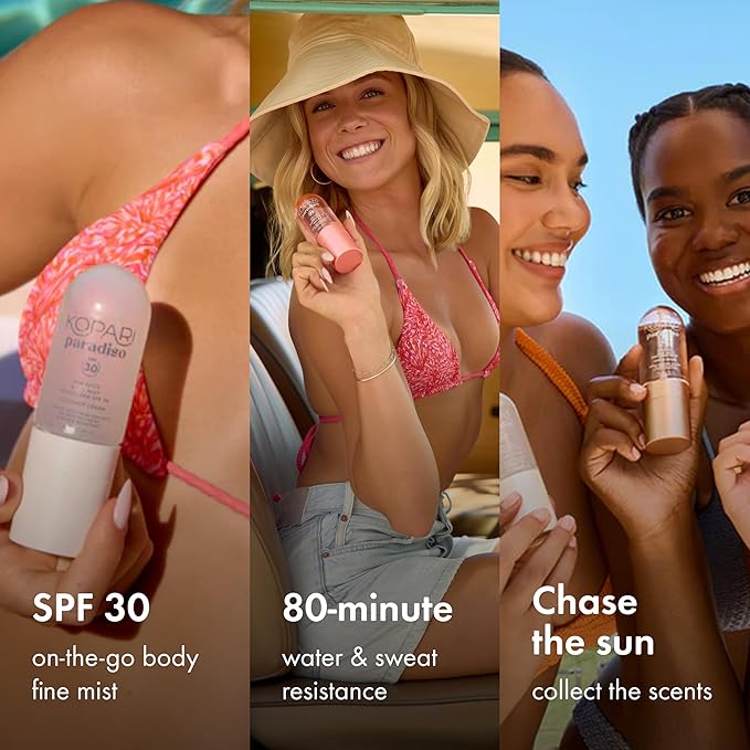 Kopari Paradiso Sun Juice SPF 30 Body Mist – Coconut Cream | Clear Non-Sticky Broad-Spectrum Sunscreen Mist, 80-Min Water-Resistant