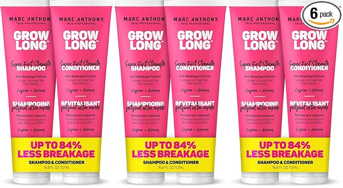 Marc Anthony Shampoo and Conditioner Gift Set, Grow Long Biotin - Anti-Frizz Deep Conditioner For Split Ends & Breakage - Vitamin E, Caffeine & Ginseng for Curly, Dry & Damaged Hair (Pack of 6)