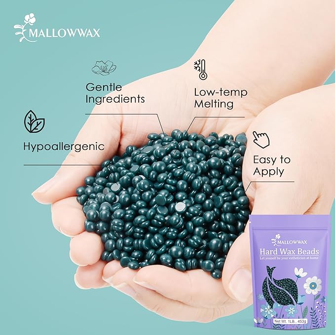 Mallowwax Hard Wax Beads, 1lb Low Temp Stripless Wax For Sensitive Skin, For Coarse And Short Hair, Bikini, Underarms, Legs And Body