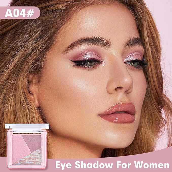 Eyeshadow Palette-Mini 3-in-1 Eye Shadow Powder Palettes Makeup-Matte&Shimmer Baked Eye Shadow for Women，paleta de sombras de ojos，Buildable Smooth Silky Waterproof for Daily Looks，04 Mauve Lavender