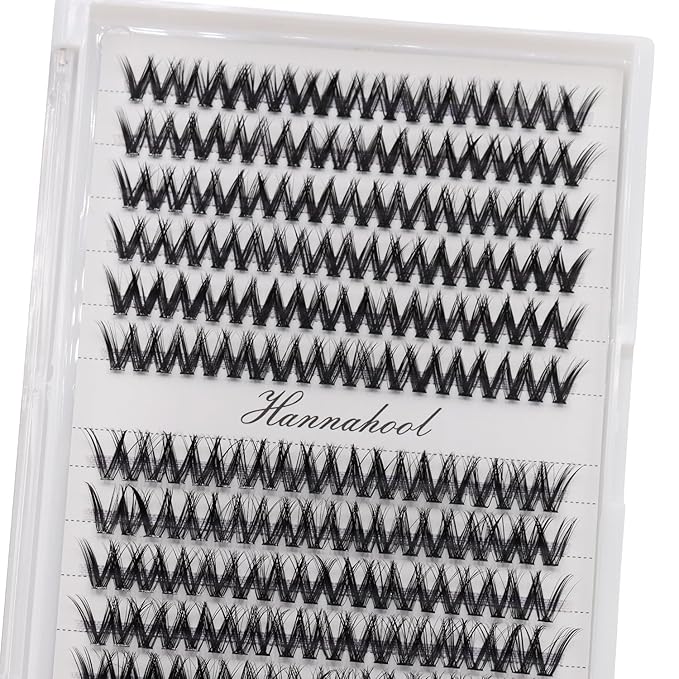 12rows-Large Tray Mixed 8-10-12-14-16mm/Mixed 14-15-16mm/Mixed14mm-16mm/Mixed 18-20mm Wide Stem Individual False Eyelashes Dramatic Black Cluster Eyelashes (MY009-10-12MM)