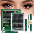 KEYYOU Lash Clusters Kit 182pcs Thick Volume Lash clusters 200D D Curl Wispy Easy to Apply with Lash Bond and Seal Lash Applicator Lash Remover Lash Extension Kit at Home(RMkit-200D-D-10-18mix)