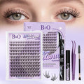 B&Q Wispy Lash Clusters Kit, Natural 06, Individual False Eyelashes Extension Set, Undetectable Natural Look for Effortless Day-to-Night Beauty, from Office Elegance to Date Night Glamour(8-16mix)
