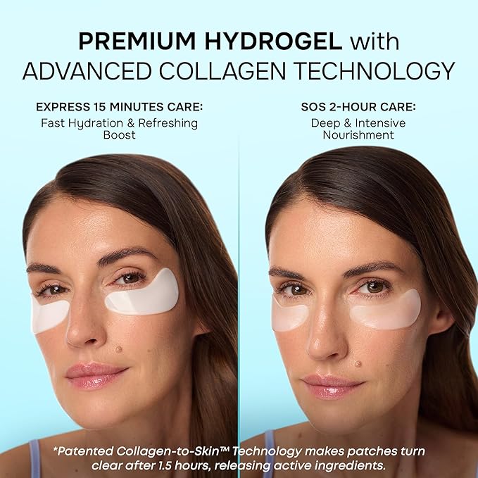 Collagen Eye Patches with Retinol & Hyaluronic Acid Mask - Depuffing Under Eye Patches for Puffy Eyes and Dark Circles - Cooling Undereye Masks for Women & Men - Parches Para Ojeras - 15 Pairs