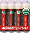 Earth's Daughter USDA Organic Lip Balm 4-Pack Strawberry flavor - Beeswax, Coconut Oil, Vitamin E - Best Lip Repair Chapstick for Dry Cracked Lips.
