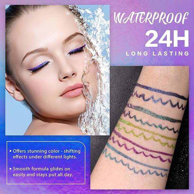 SUSIKEKI Chameleon Liquid Eyeliner, Green Purple Color Shifting Metallic Shimmer Eye Liner, Waterproof Long Lasting Duo-Color Glitter Eye Makeup Pen, #2 Baroque Emerald