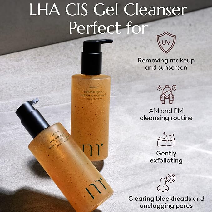 molvany LHA CIS Gel Cleanser - Low pH Korean Facial Wash Skincare for Pore Shrinking, Face Moisturizing, Makeup, Whitehead & Blackhead Remover - 6.76 fl. oz