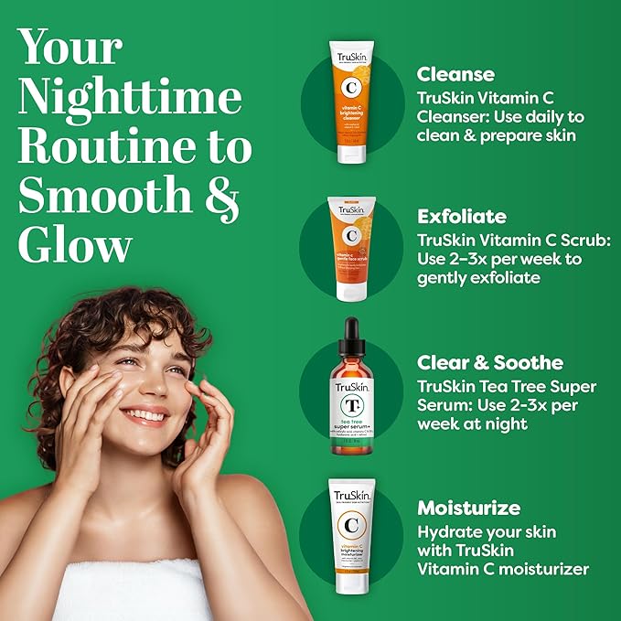 TruSkin Tea Tree Oil Acne Treatment Serum for Face - Salicylic Acid, Niacinamide, Vitamin C & Retinol - Clarifying Super Facial Serum for Acne-Prone Skin & Pores, 1 Fl Oz