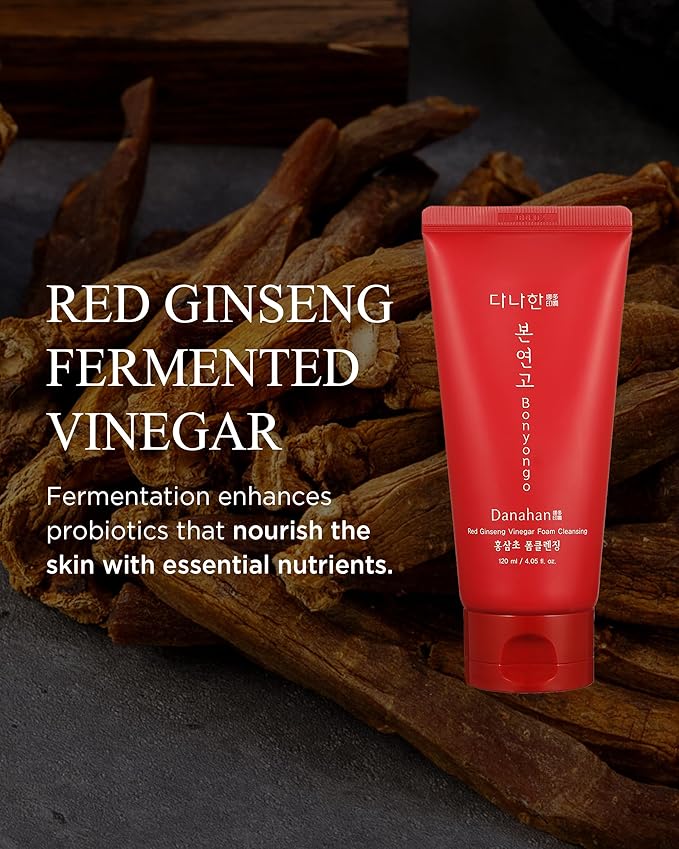 Danahan Bonyongo Red Ginseng Vinegar Foam Cleanser – Low pH Micro-Dense Face Wash, Removes Makeup Without Stripping – Fermented Red Ginseng + Hinoki Water, Nourishing & Hydrating 4.05 fl oz