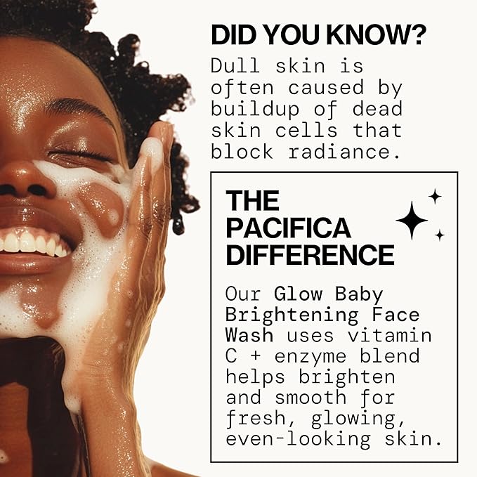 Pacifica Glow Baby Brightening Facial Cleanser 5oz – Vitamin C & Glycolic Acid (AHA) Face Wash for Radiance – Daily Cleanser for Anti-Aging Exfoliating for Smooth, Even Glowing Skin Vegan Clean Beauty