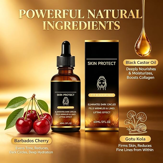Skin Protect Serum, Anti-Aging Face Serum Hydrates & Firms Melanin-Rich Skin,Targets Stubborn Wrinkles,Fine Lines & Uneven Texture,Lightweight Daily Formula for Black Women & All Skin Types.(1 pack)