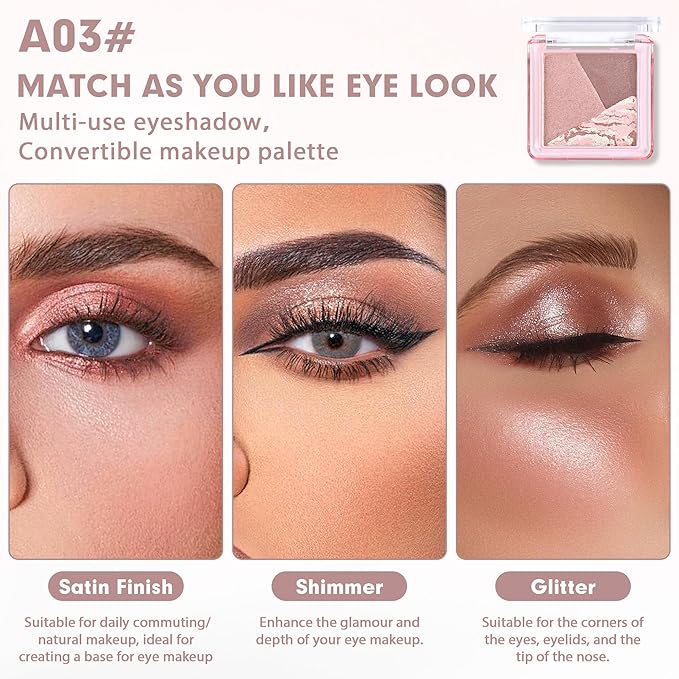 Eyeshadow Palette-Mini 3-in-1 Eye Shadow Powder Palettes Makeup-Matte&Shimmer Baked Eye Shadow for Women，paleta de sombras de ojos，Buildable Smooth Silky Waterproof for Daily Looks，03Mauve Dusty Rose