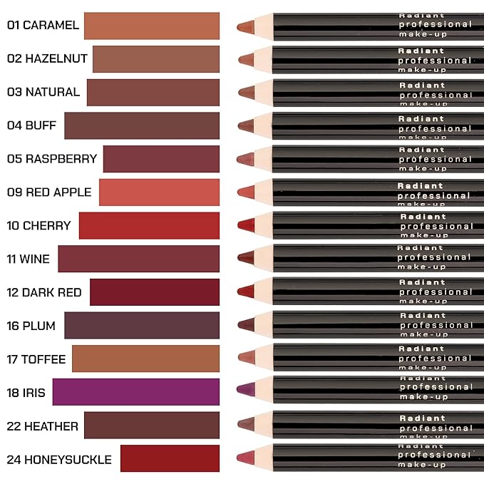 Radiant Professional Waterproof Lip Liner Pencil – Long Lasting, Creamy & Highly Pigmented Lipliner with Vitamin E & Jojoba Oil – Smudge-Proof, Smooth Lip Contour, 1.20 g (09 RED APPLE)