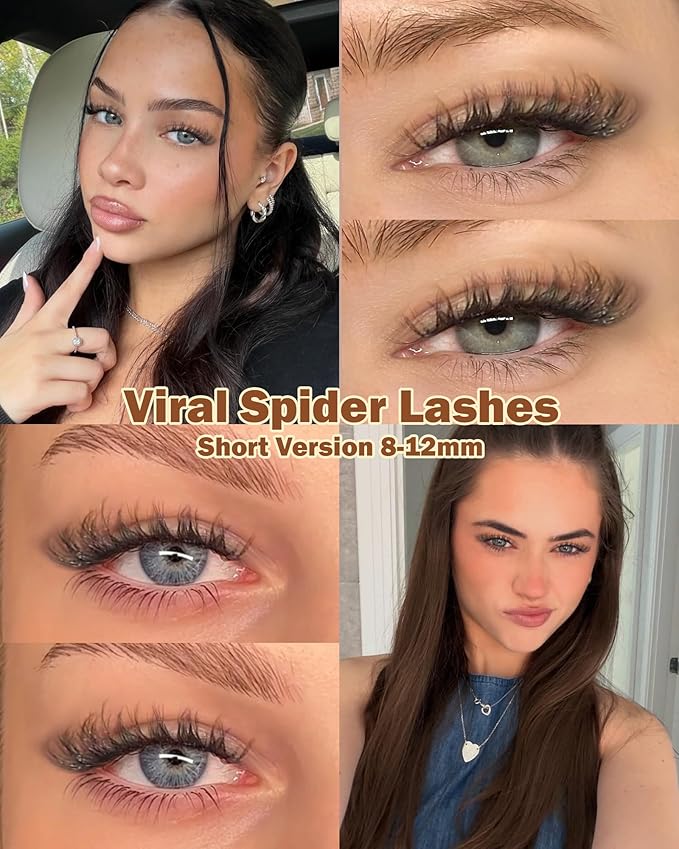 Short Spider Breeze Lash Clusters, Natural Wispy 8-12mm Eyelash Clusters D Curly Lashes Cluster Short & Invisible Band Cluster Eyelash Extensions Reusable Individual Lashes for DIY by Vanssymunlin