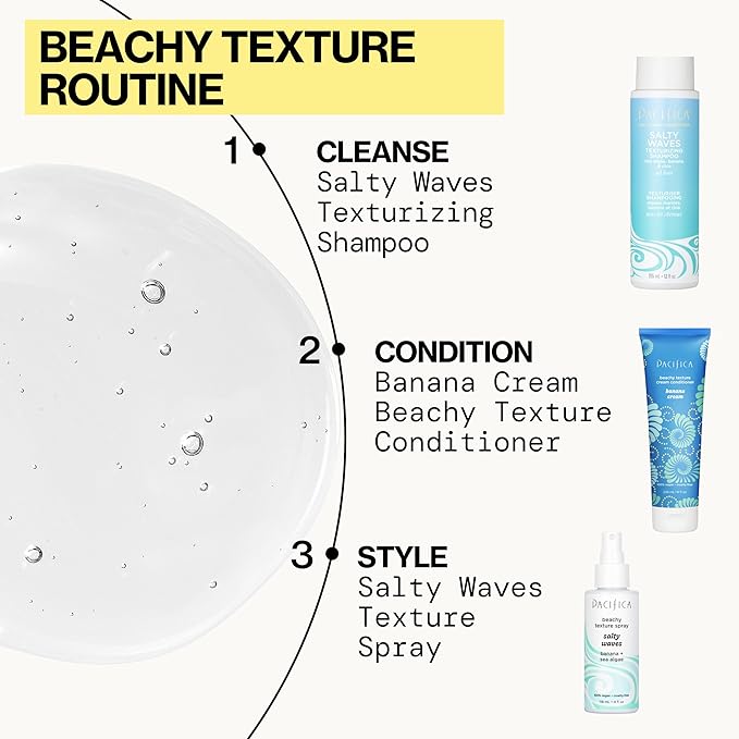 Pacifica Salty Waves Texturizing Shampoo & Conditioner Set – Beachy Waves Hair Care for Fine or Wavy Hair, Sea Salt & Banana for Volume & Texture, Sulfate Free Surf Hair Duo, 12 oz Each