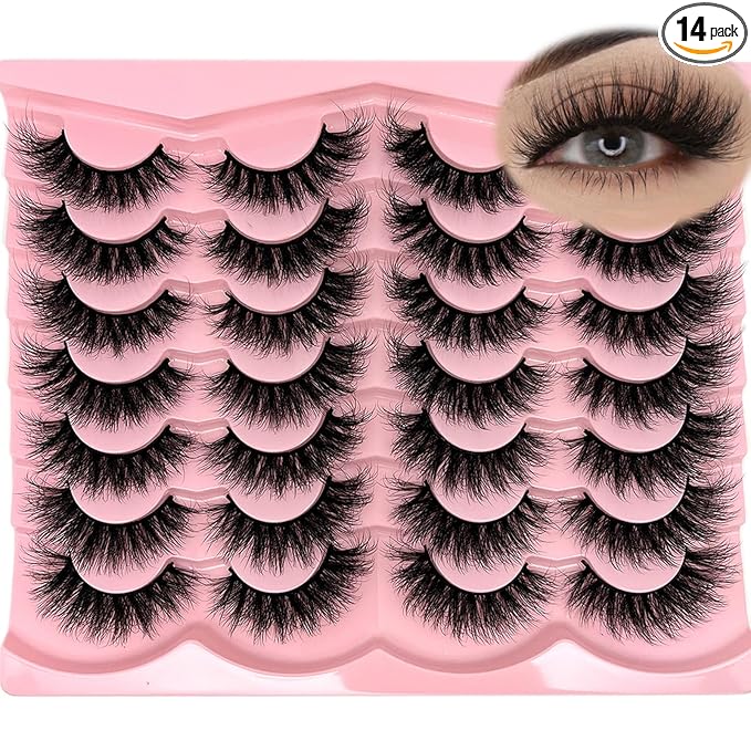 loladook Mink Lashes Cat Eye Wispy 18mm Fluffy Strip Lashes Pack C Curl Natural Flase Eyelashes 3D Long Cateye Faux Mink Eyelashes Bulk