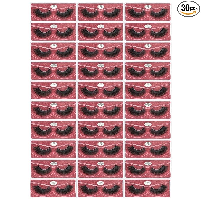 FARRED Wholesale Faux Mink Lashes 30 Pairs 3D A03 Medium Length Vegan Eyelashes Fluffy Volume Strip Lashes Bulk Fake Mixed Natural Look 3D False Eyelashes (3D A03)