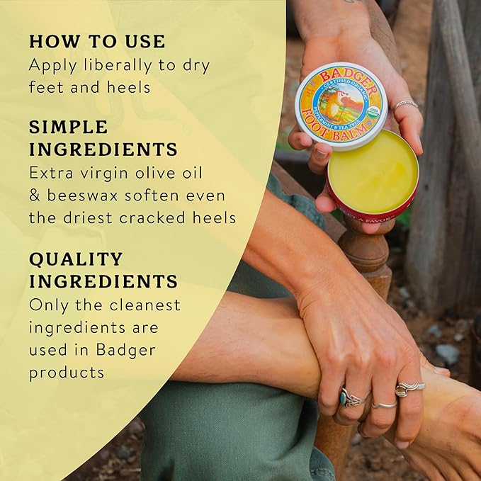 Badger Foot Balm, 100% Organic Foot Cream for Dry Cracked Heels and Feet, Fast Acting Foot Care for Women & Men, All-Natural Cracked Heel Treatment, .75 oz Tin, 2-Pack