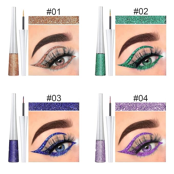 16PCS Liquid Glitter Eyeliner set, 16 Colors High Pigmented Brighten Eye Liner Kit, Long Lasting Waterproof Metallic Shimmer Eyeshadow