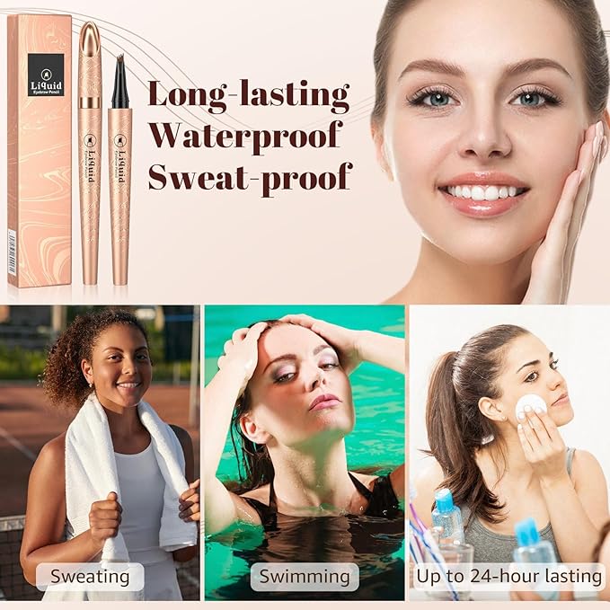 Eyebrow Pen - 4-Fork Tip Lift & Snatch Brow Pencil，Microblading Long-Lasting Waterproof Eye Brow Pen，Natural-Looking Hair-Like Brows，Easy to Use Eyebrow Pencils Makeup for Women (Dark Brown)