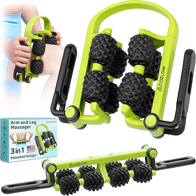 COZLOW 3 in 1 Lymphatic Drainage Massage Tool - Back Massager - Cellulite Roller - Arm + Leg Muscle Trigger Point Myofascial Release