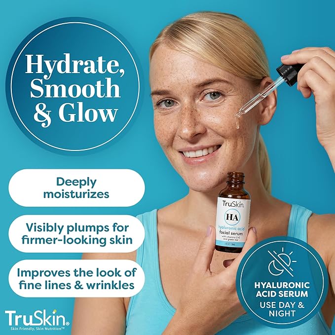 TruSkin Hyaluronic Acid Serum for Face - 7 Ultra-Hydrating Ingredients - Moisturizing & Plumping Facial Serum for Smooth, Healthy-Looking Skin, 2 Fl Oz