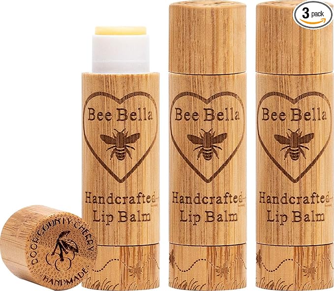 Bee Bella Lip Balm, Cherry, 3 Pack - Moisturizing Lip Care, 100% Natural, Original Organic Beeswax with Vitamin E, Handmade in USA, Gift Item