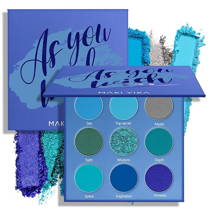 MAKI YIKA Blue Eyeshadow Palette for Women Blue Eye Shadow 9 Color Matte Shimmer Glitter Eye Makeup Palette Long Lasting Pigmented Eyes Makeup-9Blue
