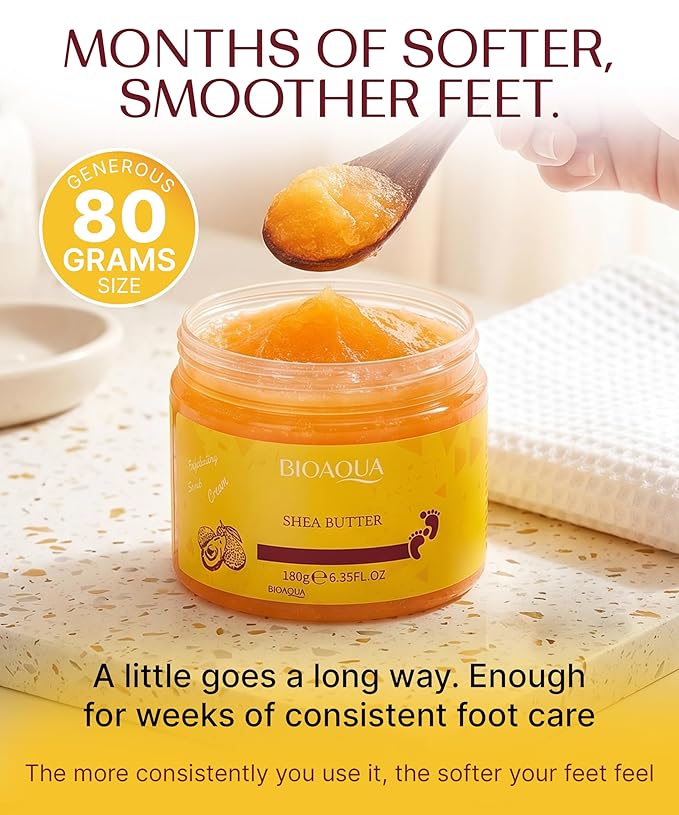 Bioaqua Foot Scrub - Pedicure Scrub Exfoliating Cream with Shea Oil & Natural Herbal Extracts for Dry, Rough Heels & Calluses - Foot Scrub Exfoliator, 180g