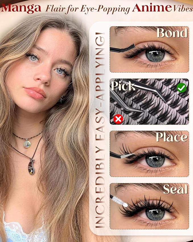 Wispy Lash Clusters Natural Manga Lash Clusters Anime Cluster Eyelash Extensions Fairy Spiky Individual Lashes C Curly Wet Look Lash Extensions with Invisible Band Beginner Friendly 8-16MM by zenotti