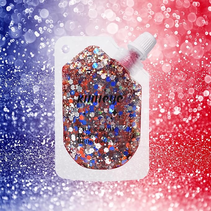 Face Body Glitter Gel Shimmer Makeup for Hair Clavicle Arm Nail Eyeshadow, Long Lasting Waterproof Holographic Mermaid Sequins for Outfit Rave Festival Party, 1.35oz, Flag Shade