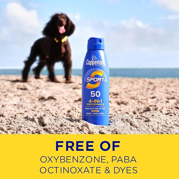 Coppertone Sport Sunscreen Spray SPF 50, Water Resistant Spray Sunscreen Pack, 5.5 Oz, Pack of 2 (Packaging May Vary)