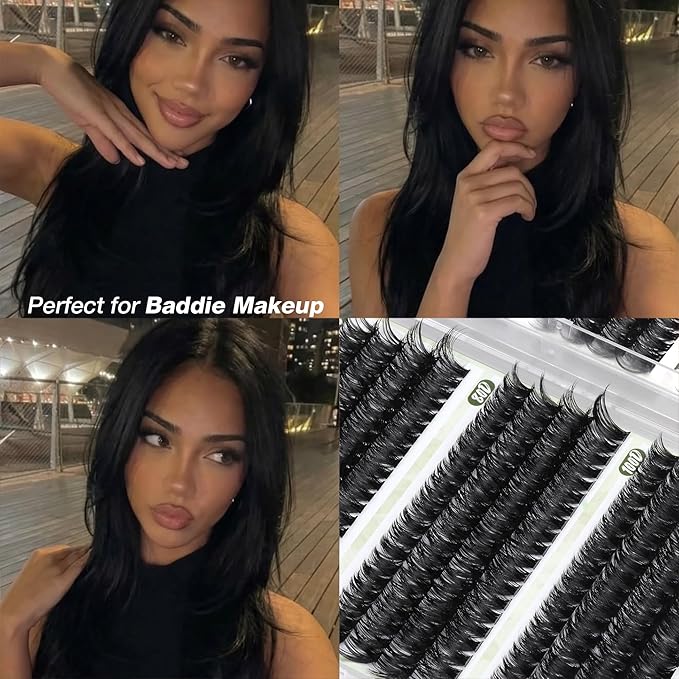 D-Curly Cluster Eyelash Extensions 480Pcs Volume Lash Extensions DIY Eyelash Extensions for Beginners Wispy Eyelash Clusters Natural Full Thick Individual Lashes Clusters (60D 80D 100D Mixed, 10-16MM)