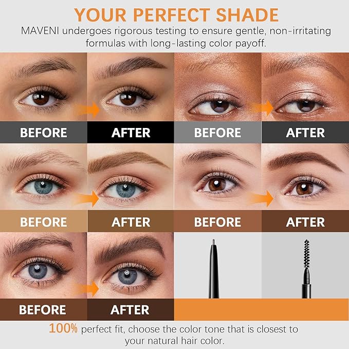 MAVENI Browcharm Microblading Brow Pencil, 0.9mm Fine Tip, Waterproof Eyebrow Pencil, with 1+1 Same Color Refills, Shapes, Defines, Fills, and Contours for Full, Natural-Looking Brows (01 Black)