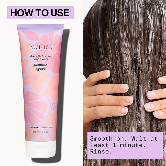 Pacifica Jasmine Agave Strengthening Shampoo & Conditioner Set – Clean Vegan Shampoo & Conditioner for Weak Or Brittle Hair (Including Color-Treated), Stronger Shinier Strands No Silicones or Parabens
