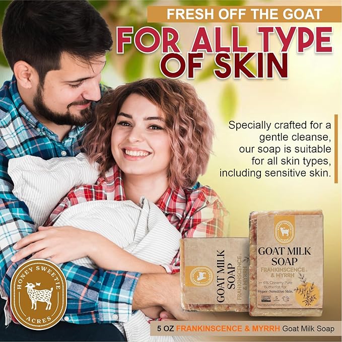 Honey Sweetie Acres 2-Pack Frankincense Goat Milk Soap - Handmade 5 oz Bar, Made with Natural Ingredients, Moisturizing & Gentle, Made in the USA