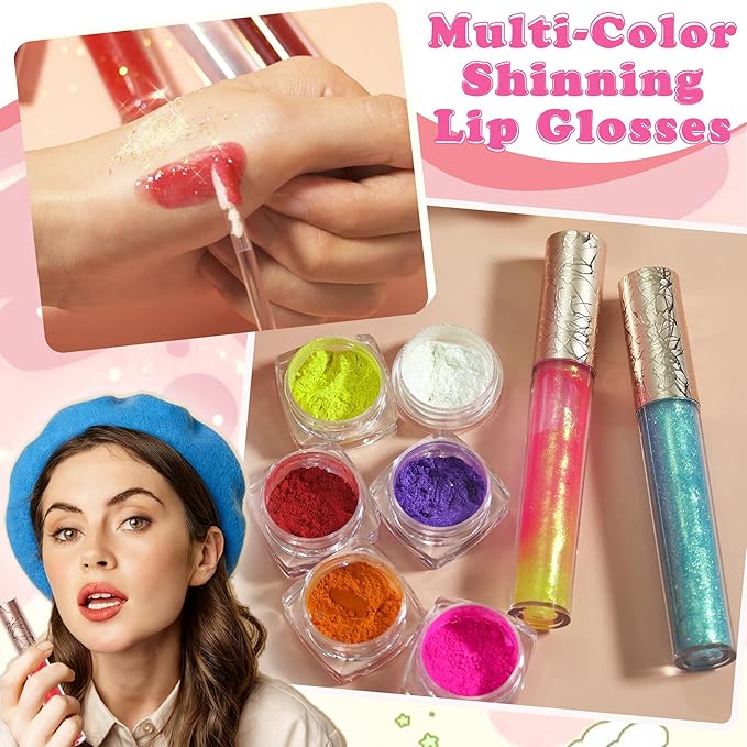 DIY Lip Gloss Making Kit, DIY Lip Glosses Set to Make Your Own Lip Stick, Fun Craft Makeup Lipglosses, All-Inclusive Moisturizing Handmade Lip Glaze Supplies Set for Beginner Women Girls